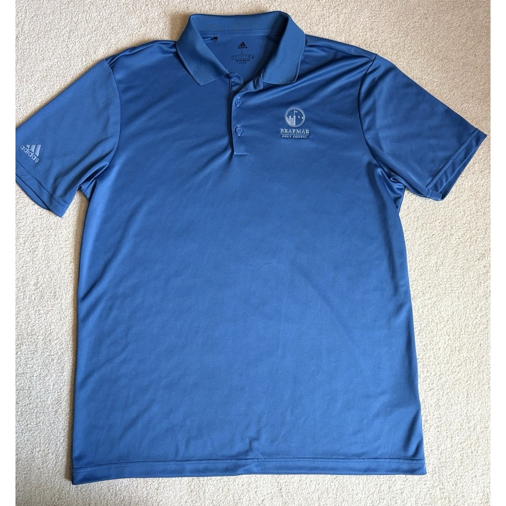 Adidas Polo Shirt Mens Large Blue Prime Green  Braemar Golf Course Logo